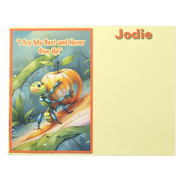 Kid Affirmation: "I Try My Best and Never Give Up" Notepad (Front)