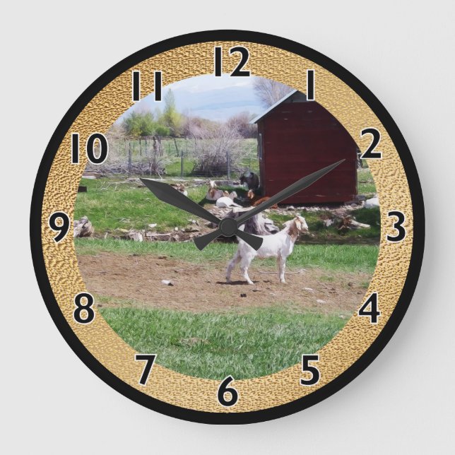 Kid at Red Hut Pasture Large Clock (Front)