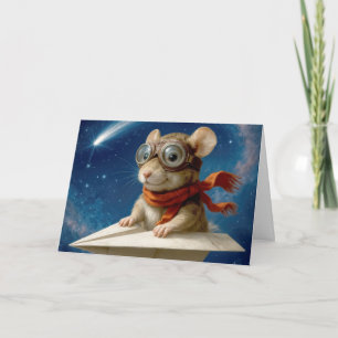 Kid Birthday Mouse Flying In a Paper Aeroplane Card