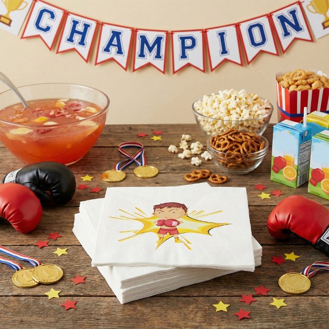 Kid Boxer in Red Gloves and Shorts Napkin (Creator Uploaded)