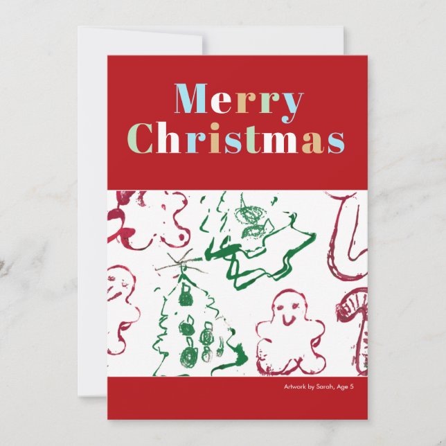 Kid Christmas Art Merry Christmas Custom Photo Holiday Card (Front)