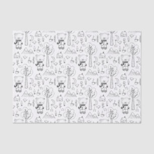 Kid Christmas Black & White Winter Teddy Bears Tissue Paper