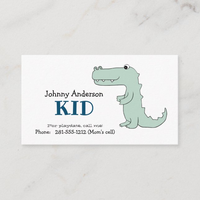 Kid Dinosaur Business Card For Boy Playdate (Front)