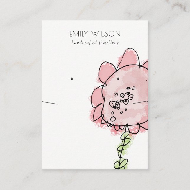 Kid Drawn Blush Pink Flower Earring Necklace Business Card (Front)