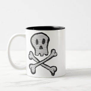 Kid Drawn Mosaic Style Jolly Roger Two-Tone Coffee Mug