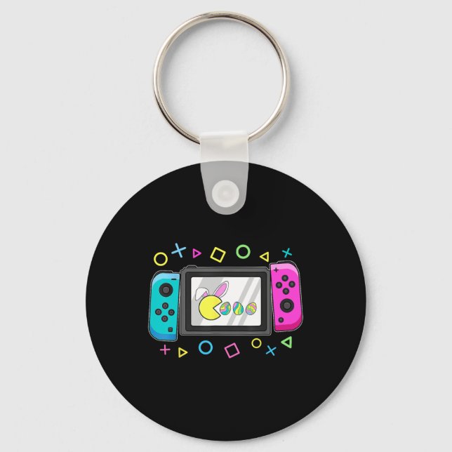 Kid Easter Video Game Eating Bunny Eggs Gamer Boys Key Ring (Front)