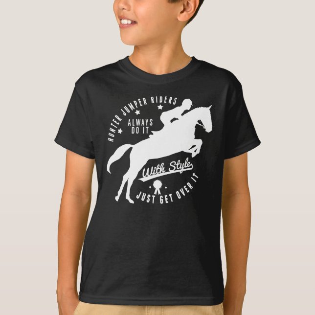 Kid Equestrian Hunter Jumper Horse Tee Shirt Black (Front)