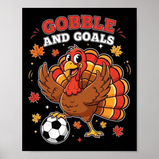 Kid Fall Boy Thanksgiving Soccer Turkey Men Gobble Poster (Front)