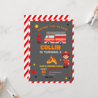 Kid fire truck birthday invitation