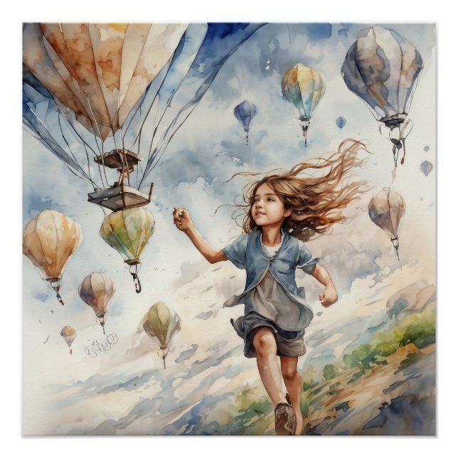 kid flying kites poster (Front)