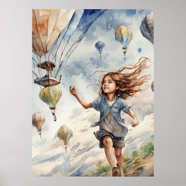 kid flying kites poster (Front)