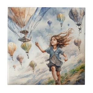 kid flying kites tile