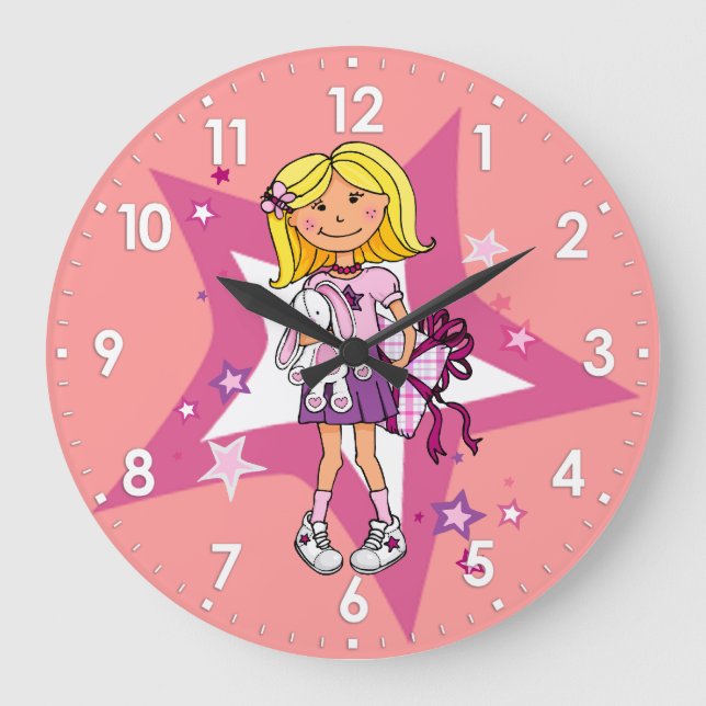 kid girls gift cuddles pink room wall clock (Front)