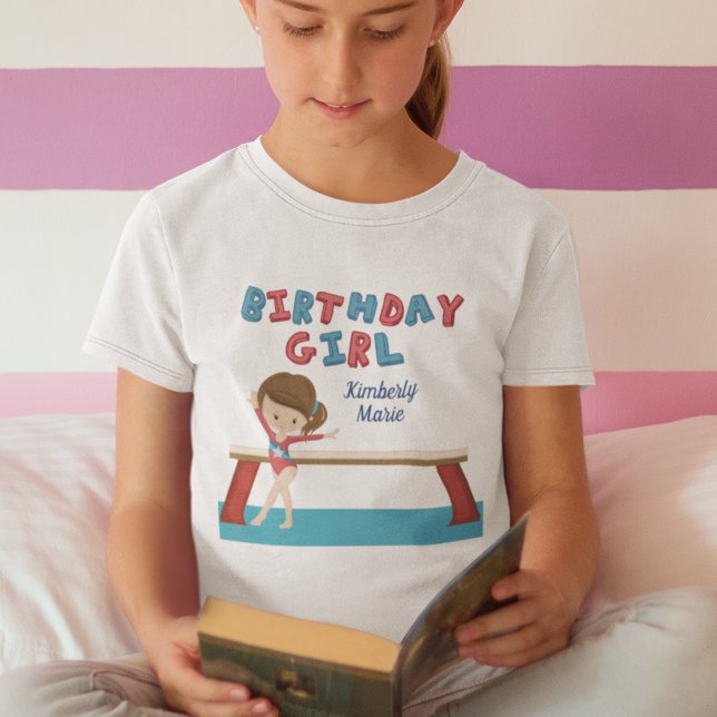 Kid Gymnastics Blue Monogram Gymnast Birthday Girl T-Shirt (Creator Uploaded)