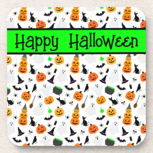 Kid Halloween Ghost Pumpkin Black Cat Personalise Coaster