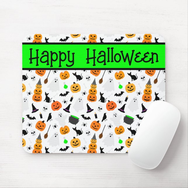 Kid Halloween Ghost Pumpkin Black Cat Personalise  Mouse Mat (With Mouse)