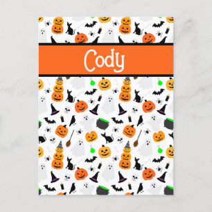 Kid Halloween Ghost Pumpkin Black Cat Personalise  Postcard