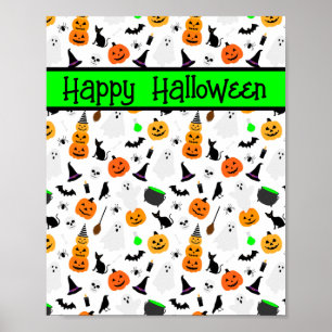 Kid Halloween Ghost Pumpkin Black Cat Personalise Poster