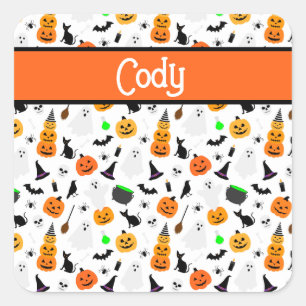 Kid Halloween Ghost Pumpkin Black Cat Personalise  Square Sticker