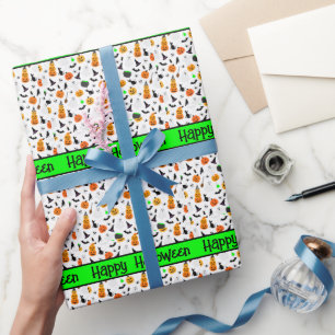 Kid Halloween Ghost Pumpkin Black Cat Personalise  Wrapping Paper