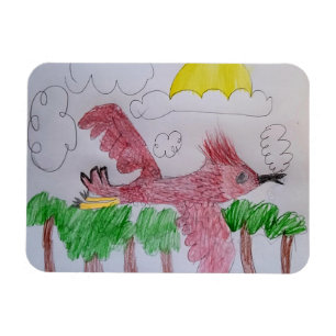 Kid hand drawn Red Cardinal Magnet