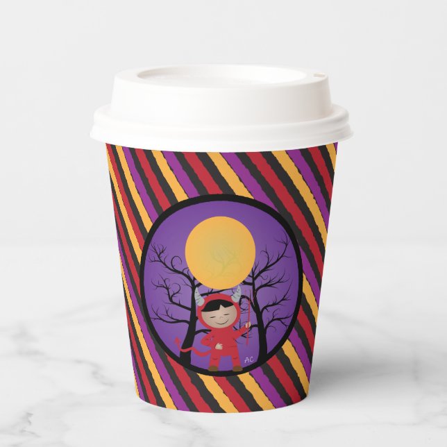 Kid in devil costume Halloween paper cup (Front)