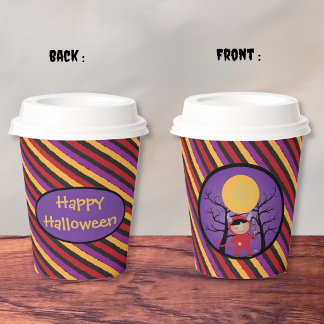 Kid in devil costume Halloween paper cup