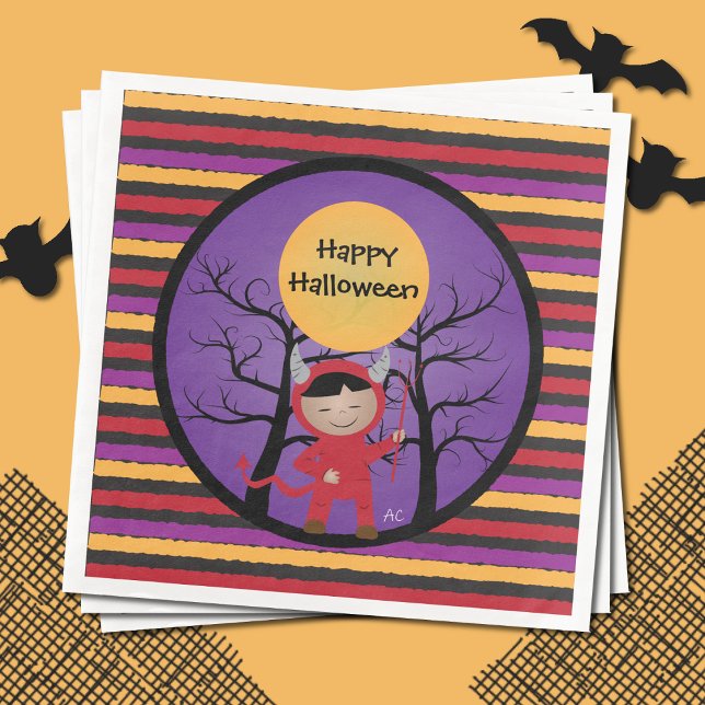 Kid in Devil Costume Halloween Paper Napkins (Creator Uploaded)