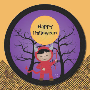 Kid in Devil Costume Happy Halloween Stickers