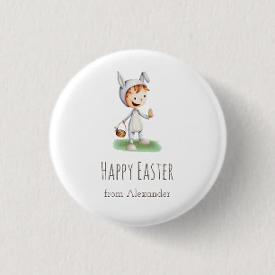 Kid in Easter Bunny Costume Egg Hunt Personalised 3 Cm Round Badge