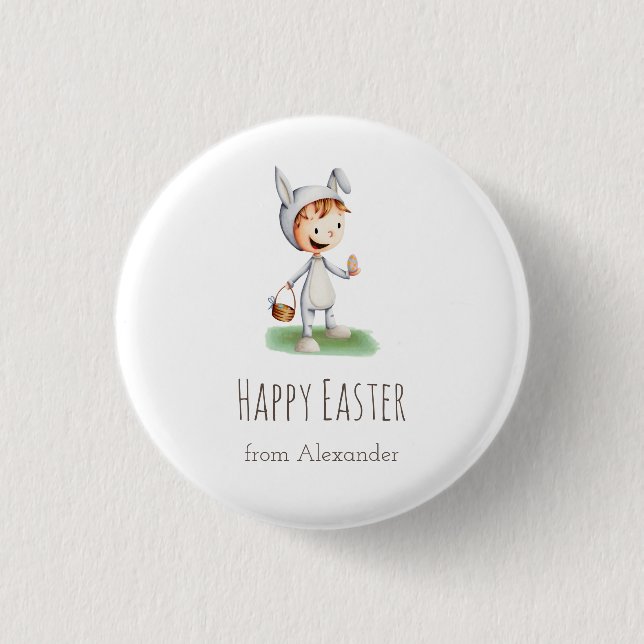Kid in Easter Bunny Costume Egg Hunt Personalised 3 Cm Round Badge (Front)