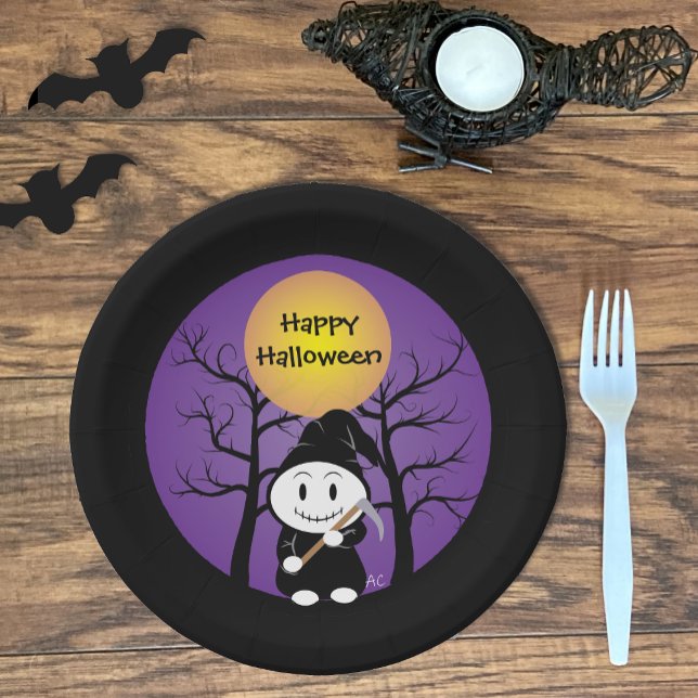 Kid in Grim Costume Halloween Paper Plates (Creator Uploaded)