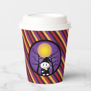 Kid in Grim costume Halloween striped paper cup