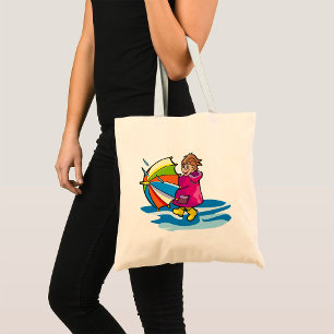 Kid In The Rain With Umbrella Tote Bag