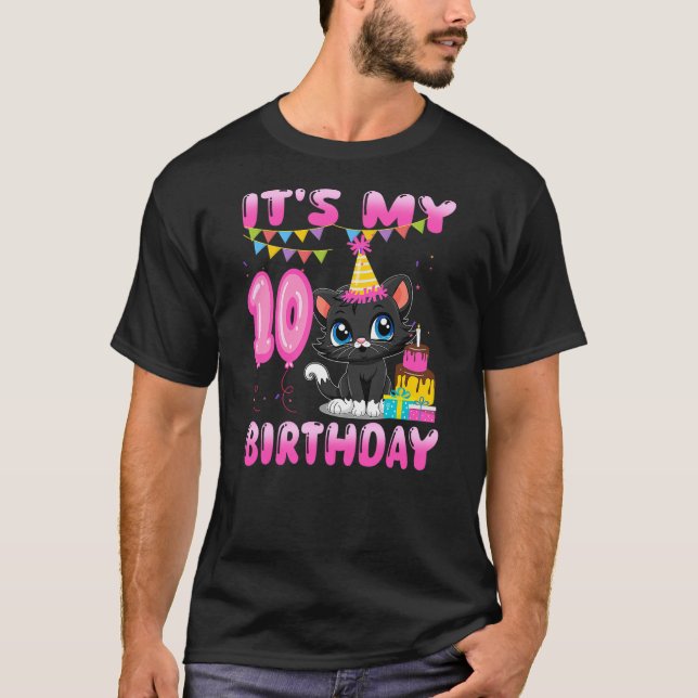 Kid It's My 10th Birthday Black Cat 10 Year Old Bd T-Shirt (Front)