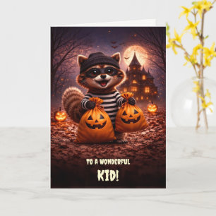 Kid of Child Happy Halloween Cute Racoon Card