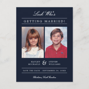 Kid Photo Save the Date Navy Postcard