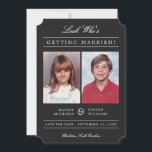Kid Photos Old School Classic Styled | Black Save The Date<br><div class="desc">Send modern style "old school photo" save the dates,  using your childhood photos!  The background colour can be easily customised to any colour you'd like - on both the front and back.  Shown: muted black.  Modern white stripes design on the back.</div>