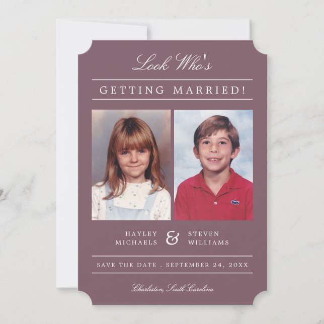 Kid Photos Old School Classic Styled | Mauve Save The Date (Front)