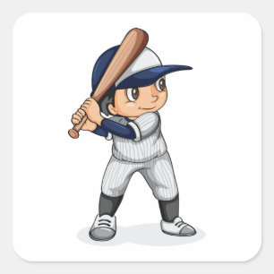 Kid Playing Baseball Square Sticker