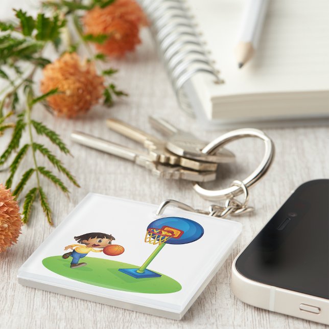 Kid Playing Basketball with Hoop Fun Sports Key Ring (Creator Uploaded)