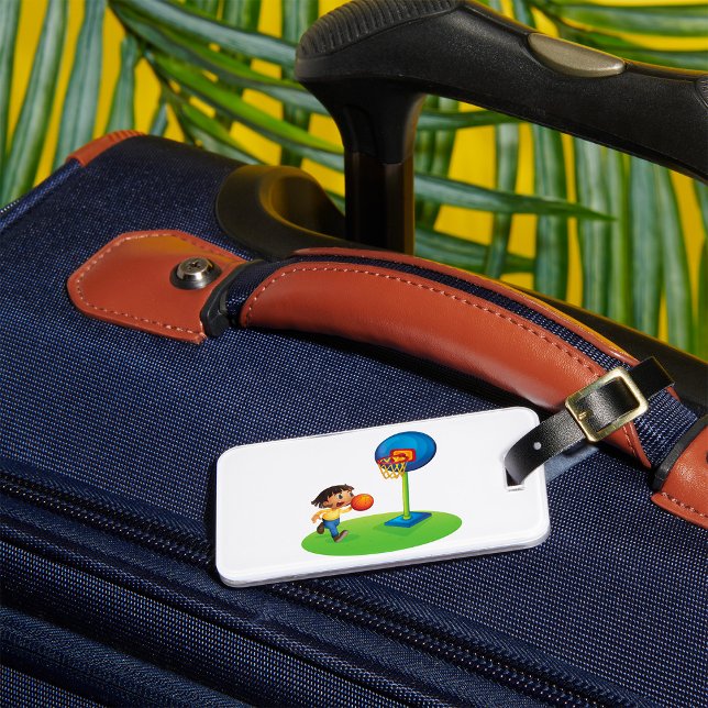 Kid Playing Basketball with Hoop Fun Sports Luggage Tag (Creator Uploaded)
