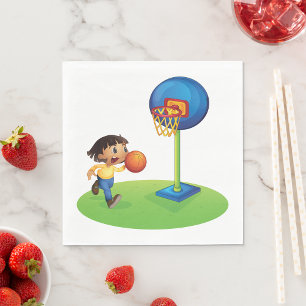 Kid Playing Basketball with Hoop Fun Sports Napkin