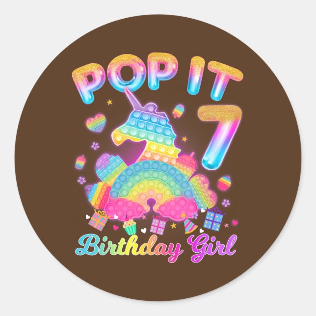 Kid Pop It 7th Birthday Girl 7 year old birthday Classic Round Sticker (Front)