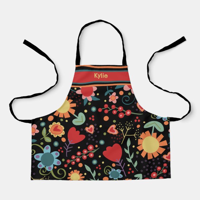 Kid’s Cute Floral Colourful Name Cooking  Apron (Front)