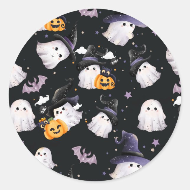 Kid’s Cute Ghost Classic Round Sticker (Front)