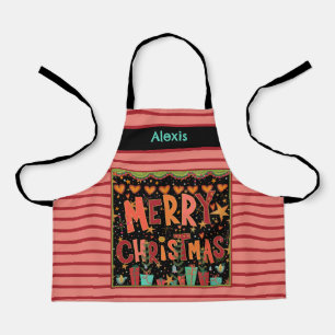 Kid’s Cute Merry Christmas Customised Name Pink Apron