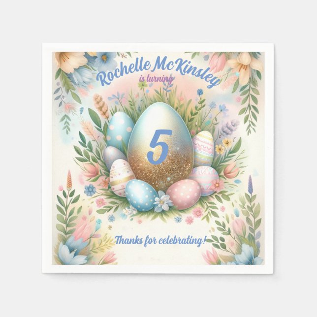 Kid’s Easter Egg Hunt Spring Birthday Party Napkin (Front)