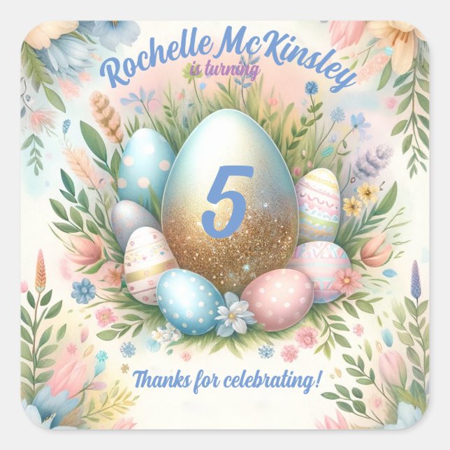 Kid’s Easter Egg Hunt Spring Birthday Party Square Sticker (Front)