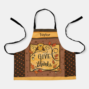 Kid’s Thanksgiving Cute Owl Acorns Inspirivity Apron